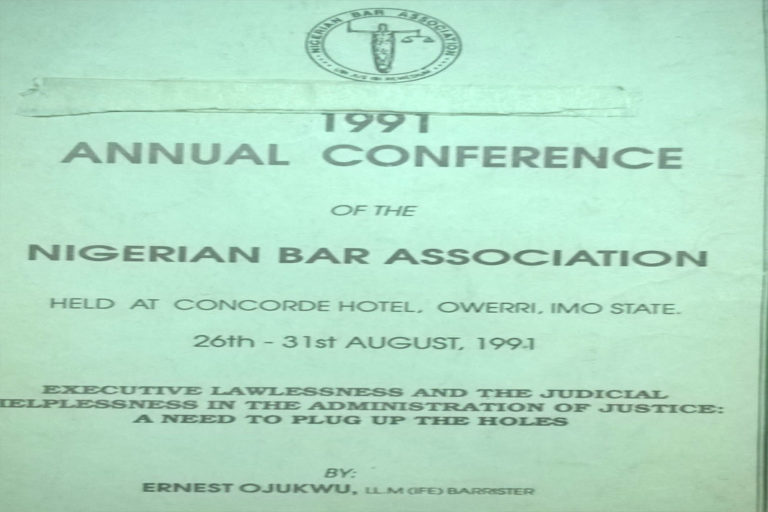 PROF ERNEST OJUKWU’S PRESENTATION AT NBA ANNUAL BAR CONFERENCE 1991 AS A YOUNG LAWYER